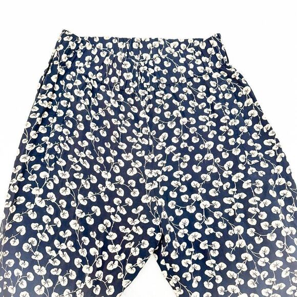 GANNI Printed Flower Straight Leg Slacks Navy Cream Size 34 - Picture 7 of 8